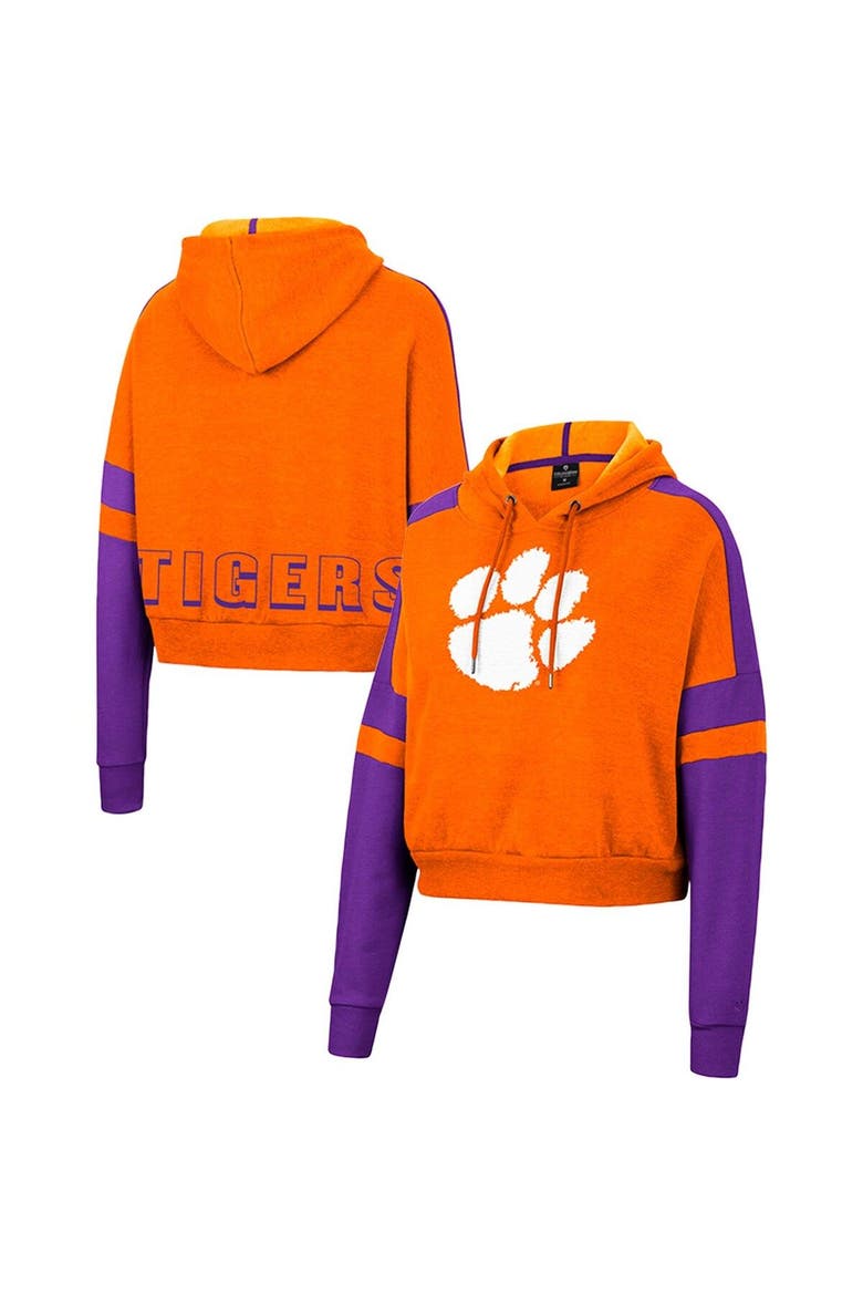 Women's Colosseum Orange Clemson Tigers Throwback Stripe Arch Logo Cropped Pullover Hoodie, Main, color, Orange