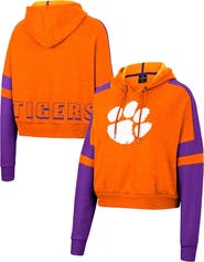 COLOSSEUM Women's Colosseum Orange Clemson Tigers Throwback Stripe Arch Logo Cropped Pullover Hoodie