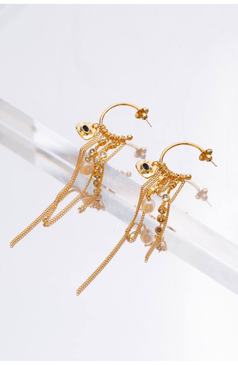 Classicharms Iris Freshwater Pearl and Cubic Zirconia Radiant Reverie Cascade Hoop Earrings, Alternate, color, Gold/Noir Black