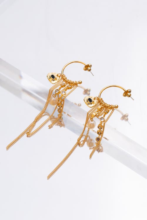Classicharms Iris Freshwater Pearl And Cubic Zirconia Radiant Reverie Cascade Hoop Earrings In Gold
