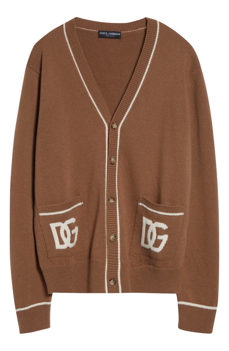 Dolce&Gabbana Intarsia Logo Virgin Wool Cardigan, Alternate, color, M0180 Noce Scuro