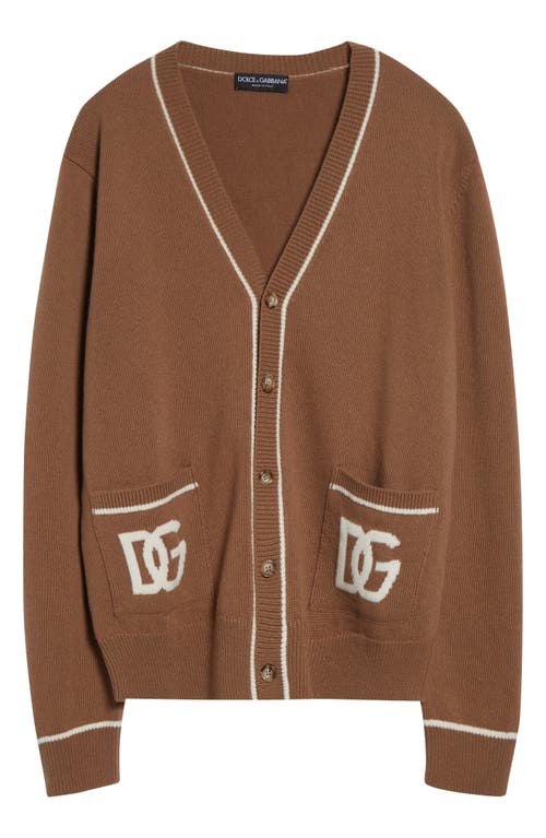 Dolce & Gabbana Virgin Wool Cardigan With Dg Inlay In Brown