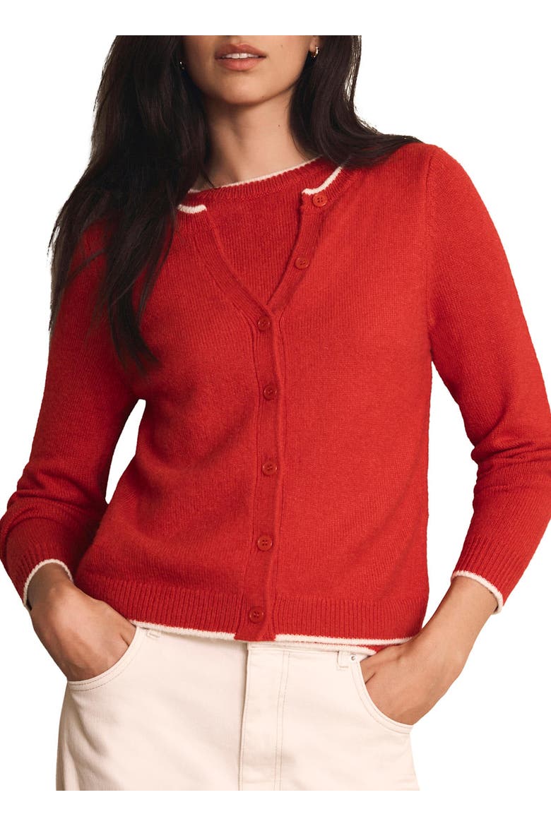 Layered Tipped Knit Cardigan, Main, color, Red