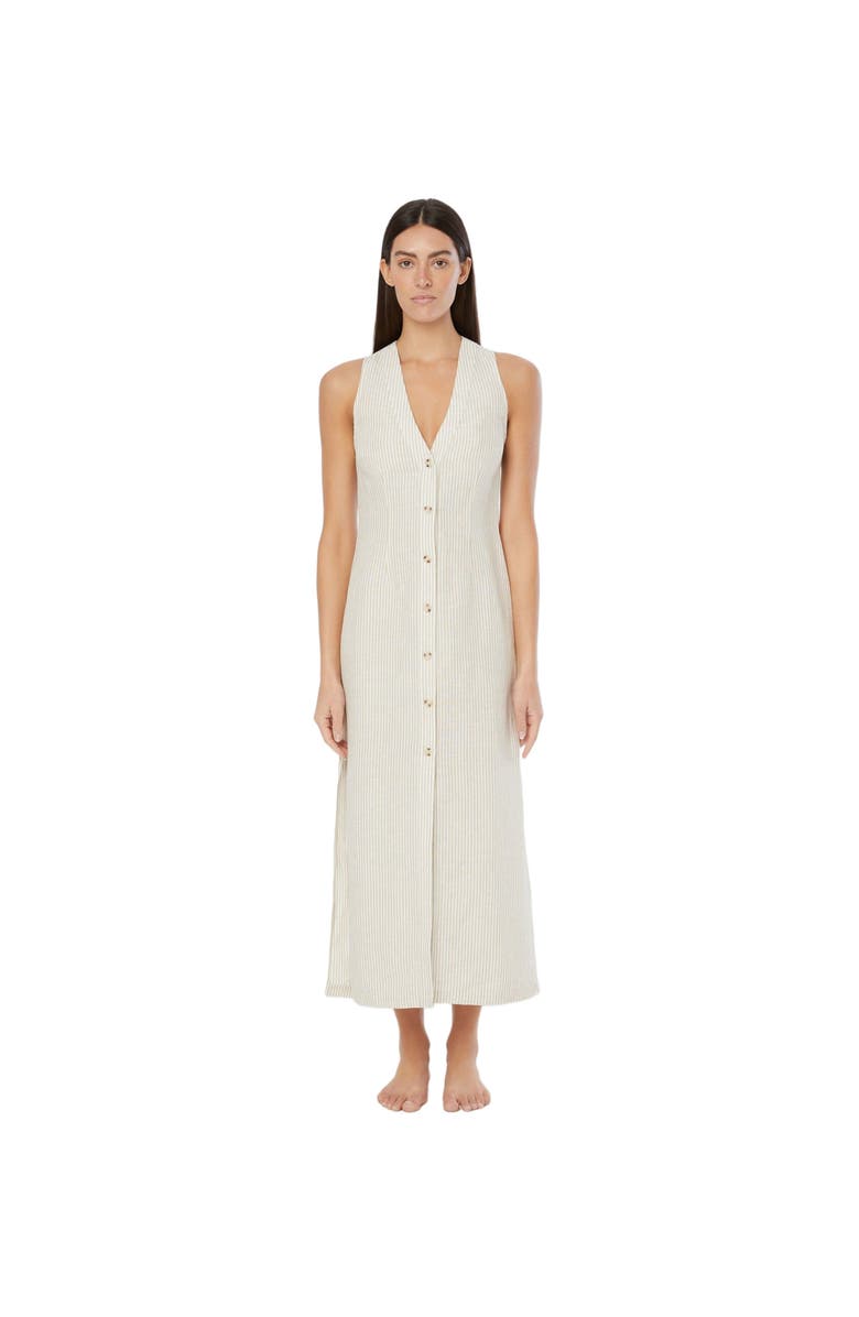 Onia Air Linen Button Down Maxi, Main, color, Jute/White