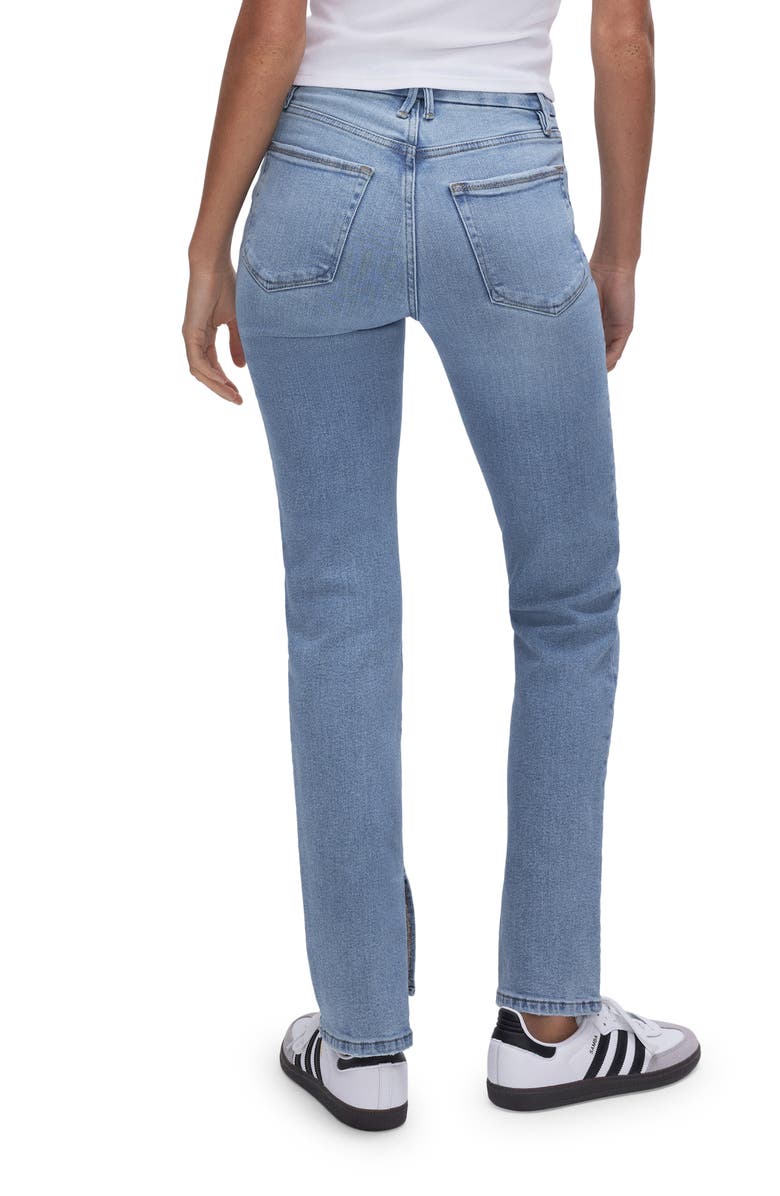 Good American Good Boy Split Hem High Waist Straight Leg Jeans, Alternate, color, 