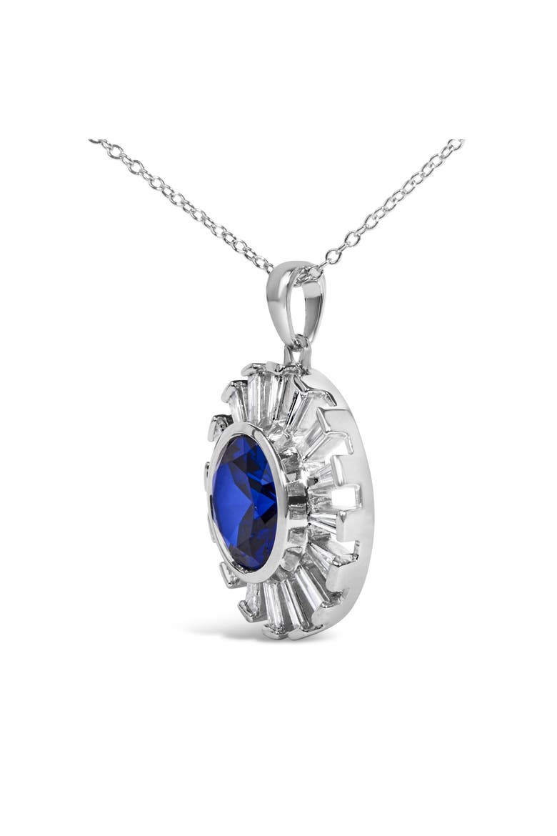 Sterling Silver Lab Grown Sapphire and Diamond Medallion Pendant Necklace, Alternate, color, Silver