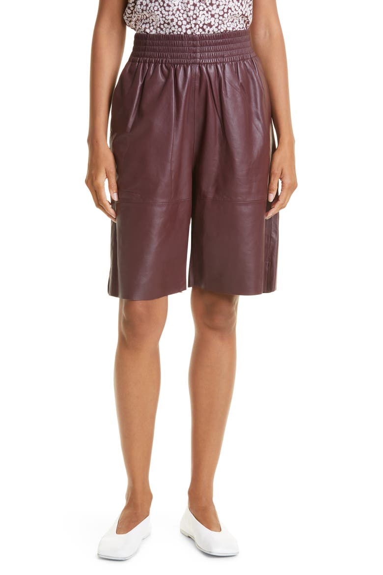 Ariah Leather Bermuda Shorts, Main, color, DECADENT CHOCO