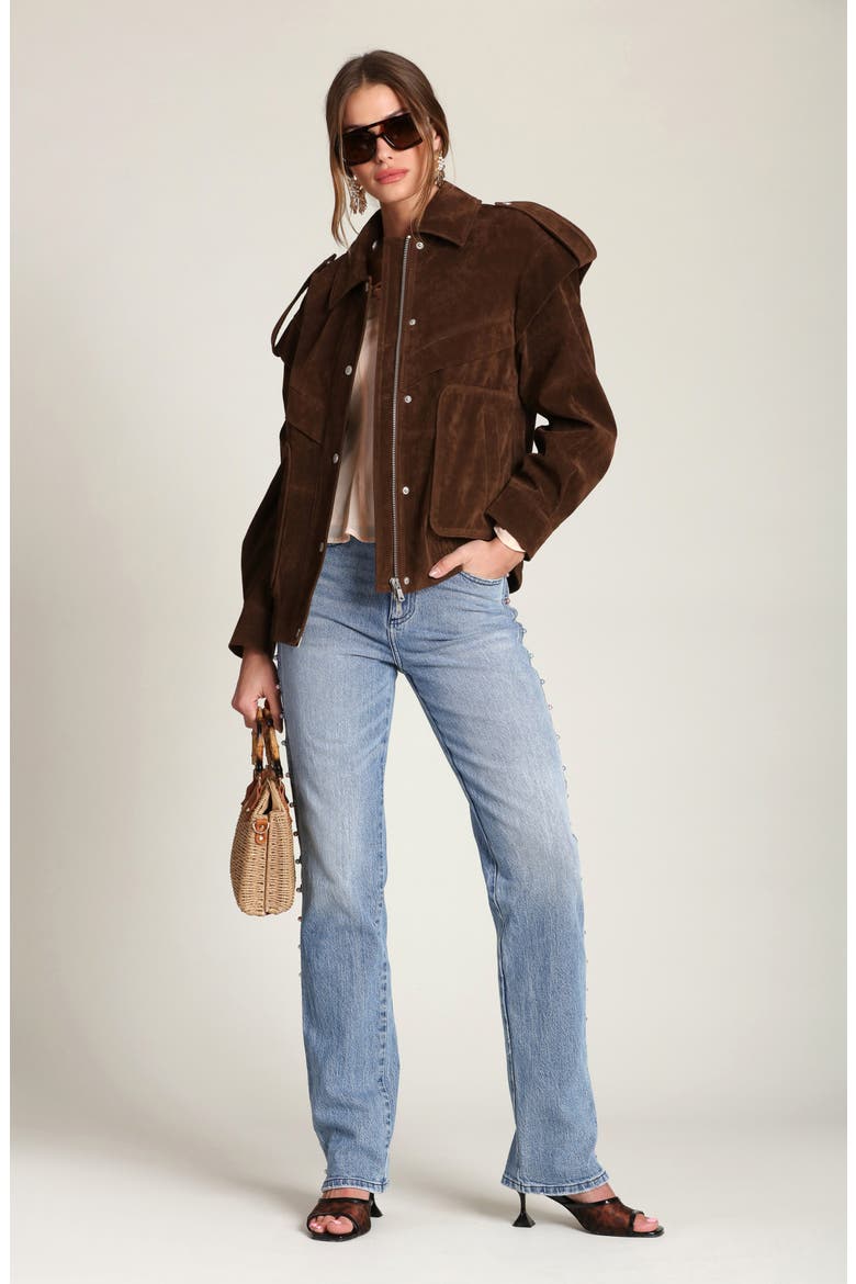 Faux Suede Bomber Jacket, Alternate, color, BRUNETTE