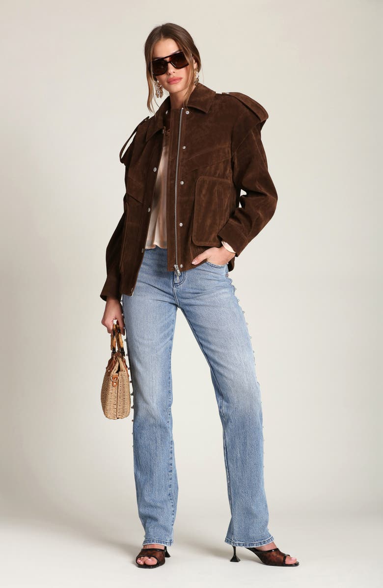 Avec Les Filles Faux Suede Bomber Jacket, Alternate, color, Brunette