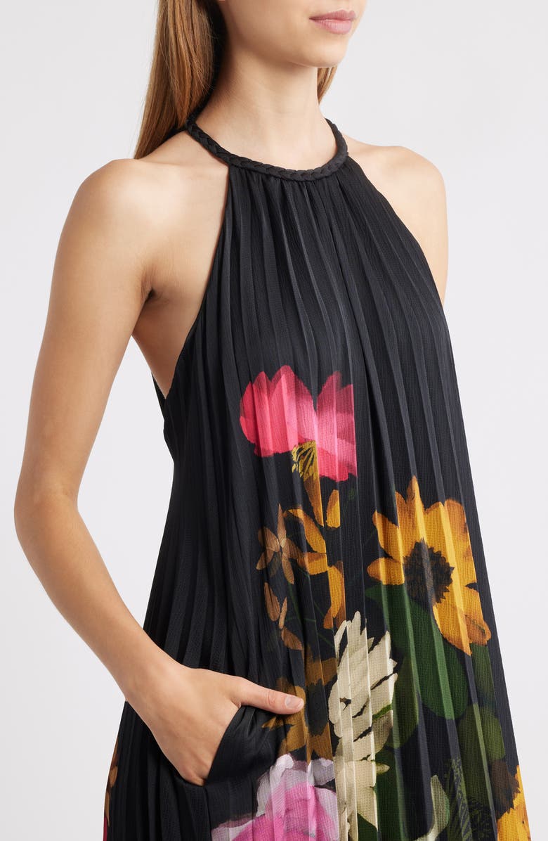 KOBI HALPERIN Leona Placed Floral Pleated Maxi Dress, Alternate, color, Black Multi