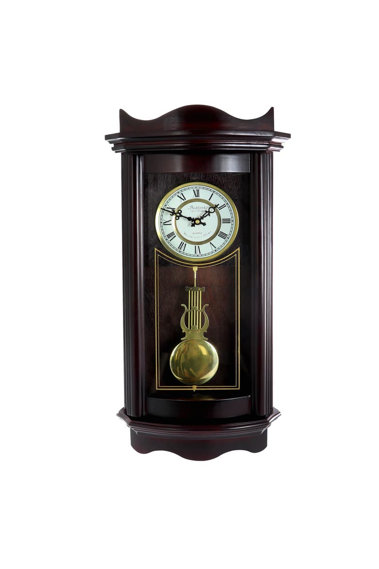 Weathered Wood 25in Wall Clock with Pendulum, Alternate, color, Chocolate
