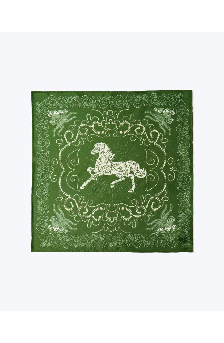 Knottery & Co Equestrian Dreams Silk Pocket Square, Main, color, Green