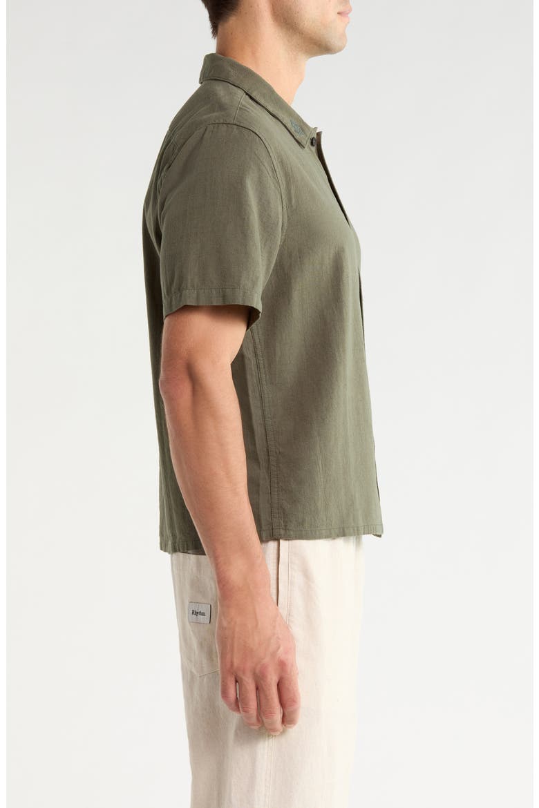 Grange Cropped Linen & Cotton Button-Up Shirt, Alternate, color, FOREST