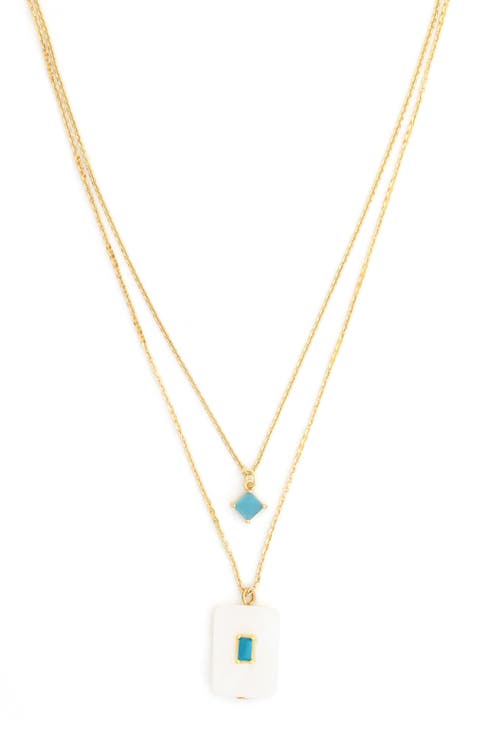 White Stone Blue Accent Layered Necklace