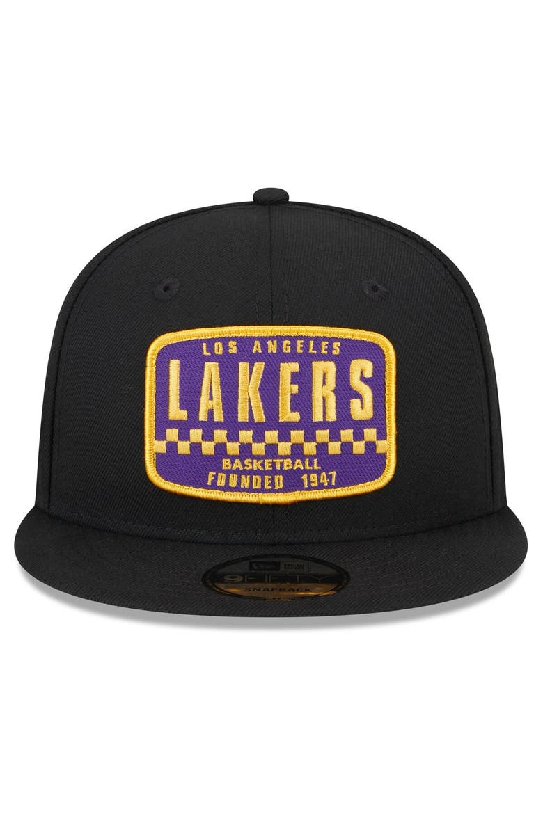 Men's New Era Black Los Angeles Lakers  Rally Drive Finish Line Patch 9FIFTY Snapback Hat, Alternate, color, Black