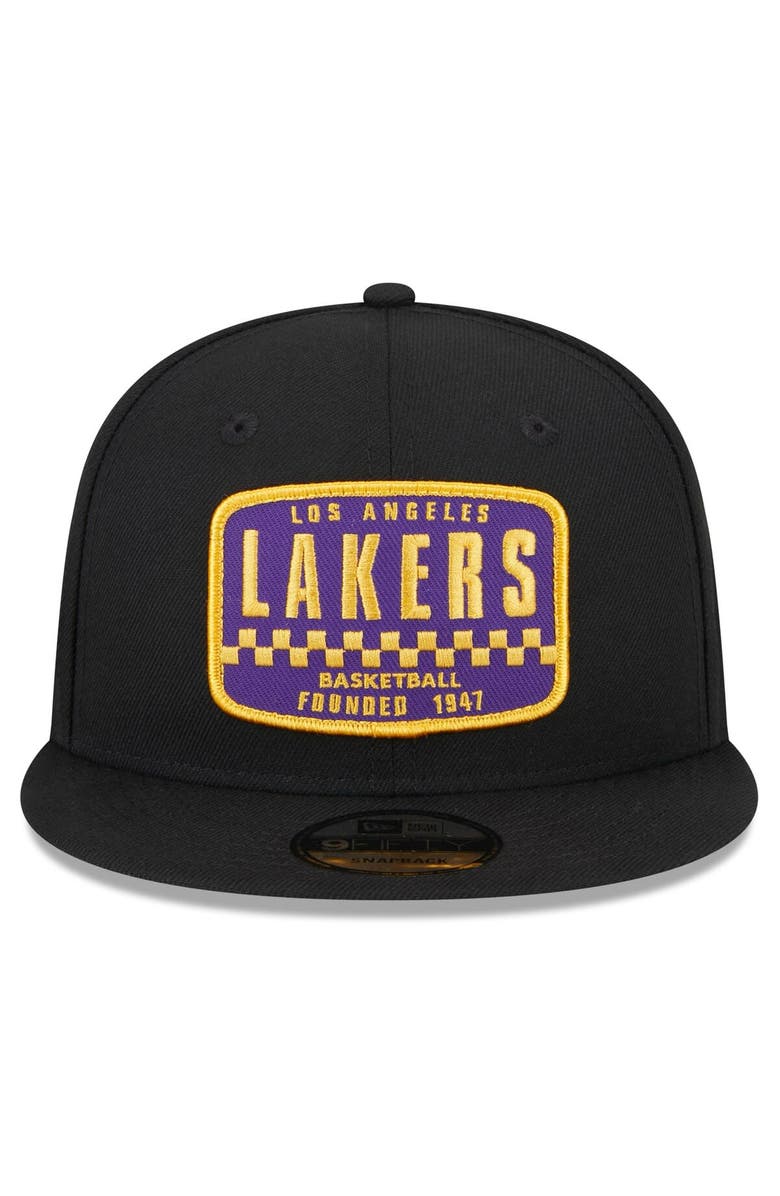 New Era Men's New Era Black Los Angeles Lakers Rally Drive Finish Line Patch 9FIFTY Snapback Hat, Alternate, color,