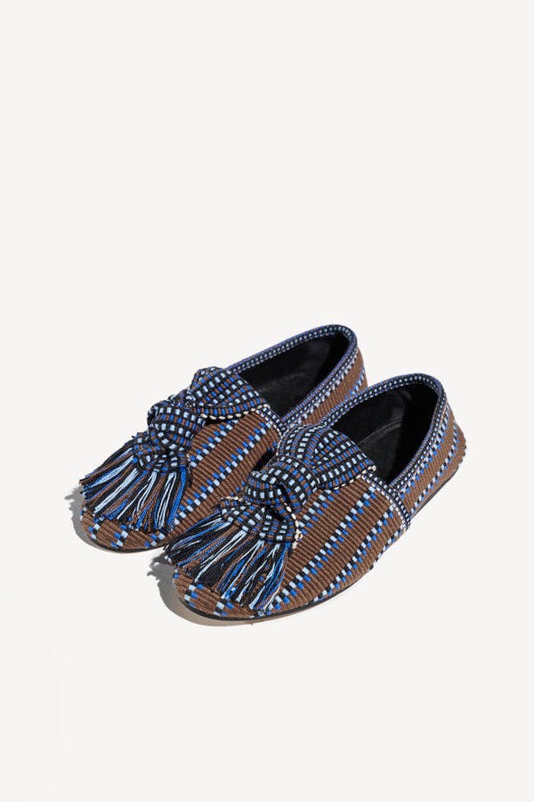 Valeria Knot-Detail Handwoven Fabric Loafer, Alternate, color, Choco Blue