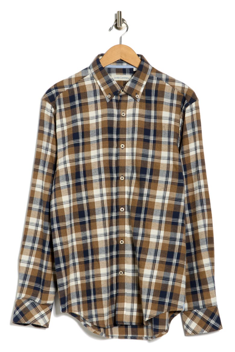 Jenning Plaid Twill Button-Down Shirt, Alternate, color, MOCHA