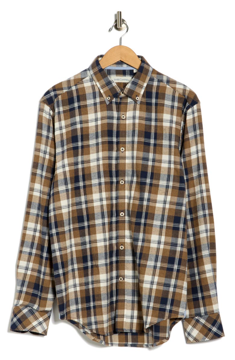 James Campbell Jenning Plaid Twill Button-Down Shirt, Alternate, color, Mocha