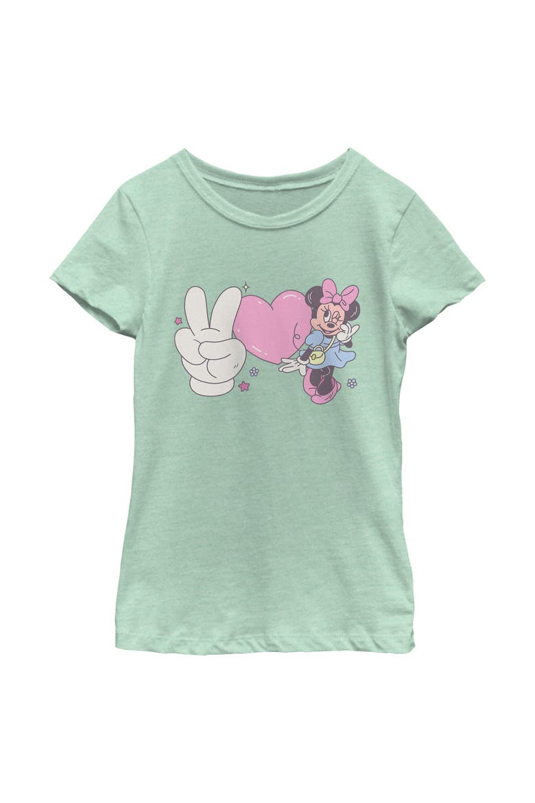Girl's Minnie Mouse Love and Peace Pose  Graphic T-Shirt, Main, color, Mint