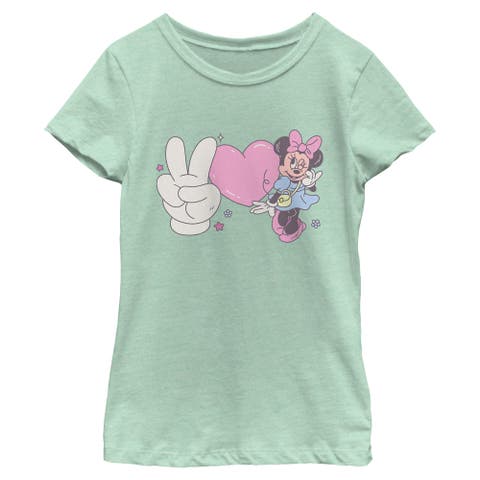 Girl's Minnie Mouse Love and Peace Pose  Graphic T-Shirt