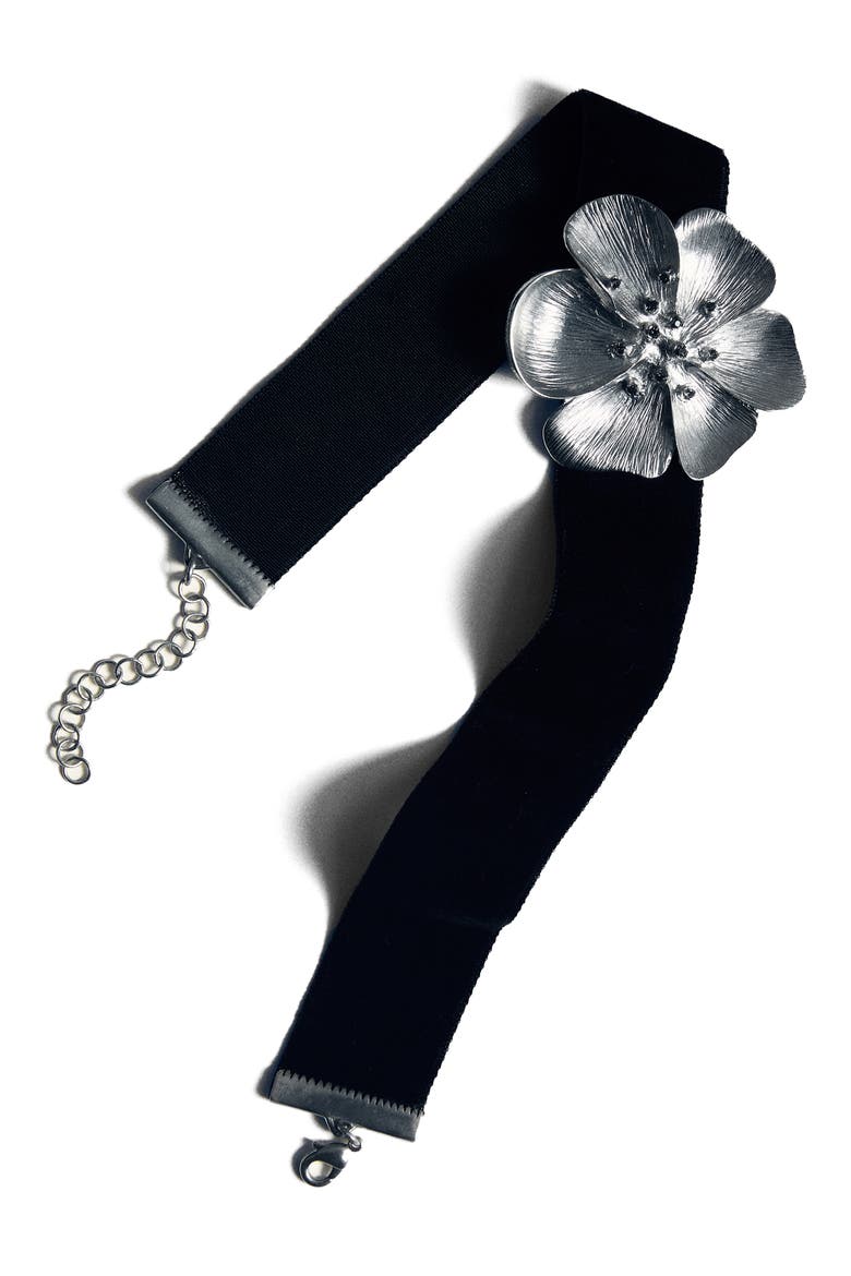Crystal Flower Choker Necklace, Alternate, color, SILVER