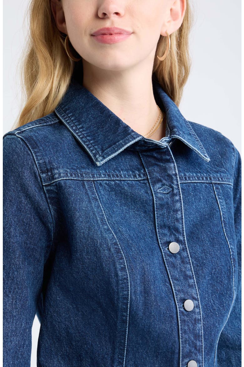 Fit and Flare Denim Minidress, Alternate, color, DARK MID WASH