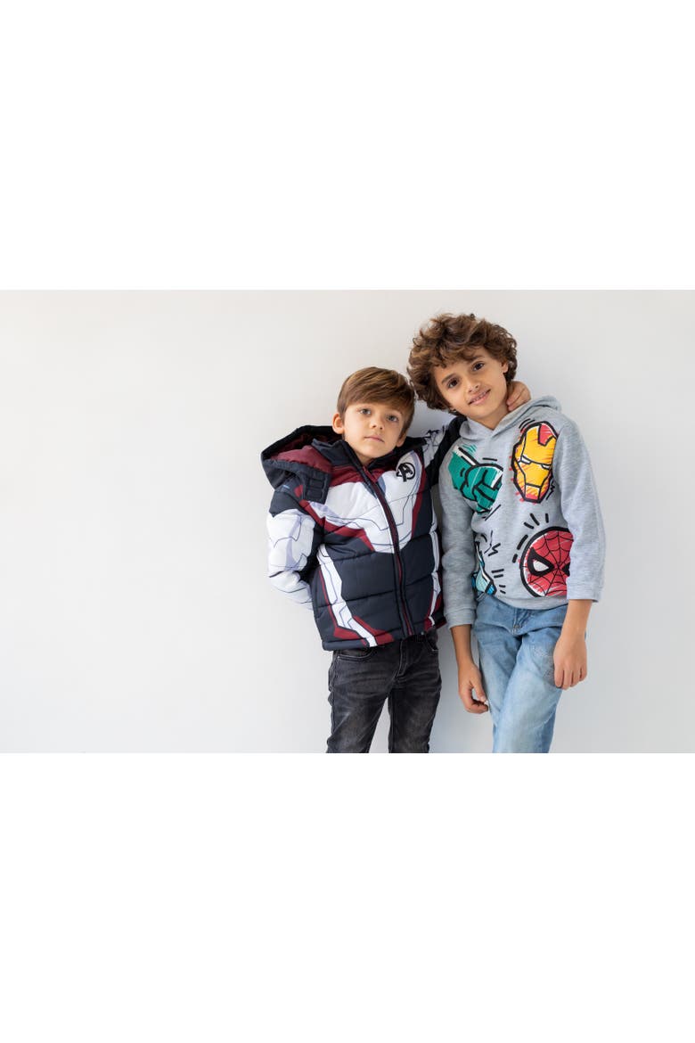 Avengers Hooded Zip-Up Puffer Jacket, Alternate, color, Dark Grey White Red