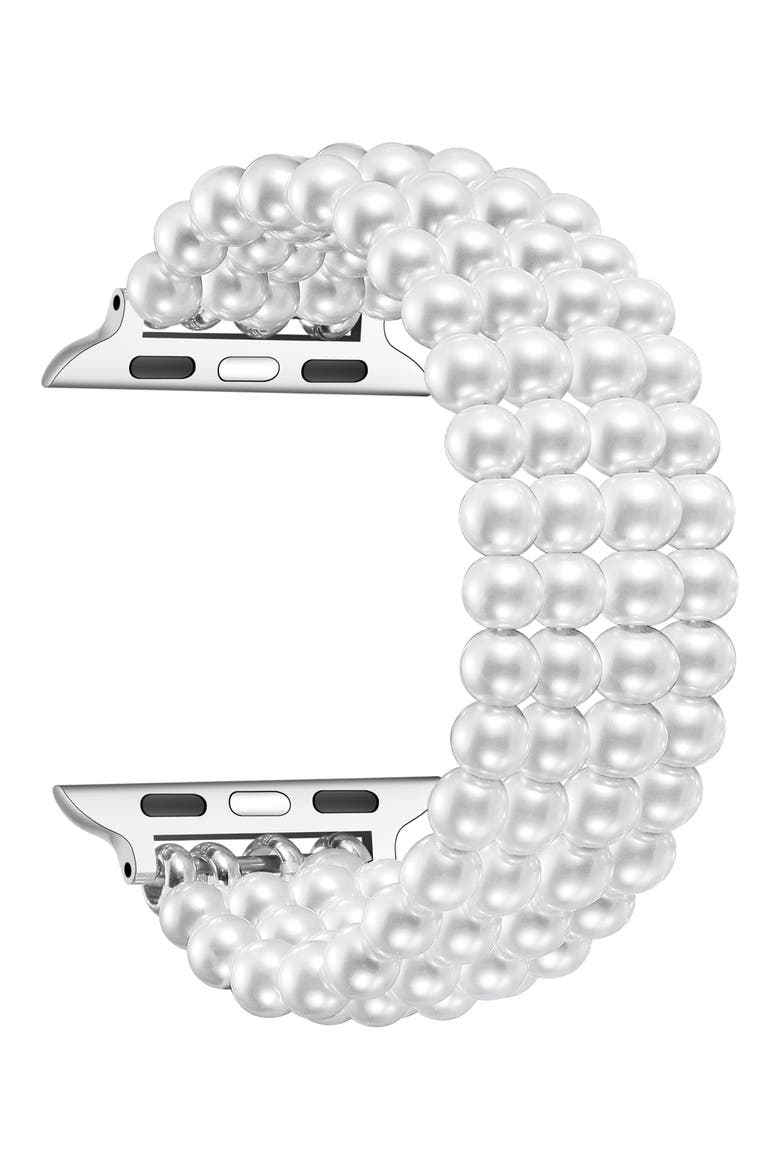 Ariel Imitation Pearl Apple Watch® Bracelet Watchband, Alternate, color, WHITE