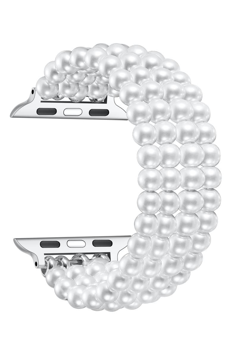 The Posh Tech Ariel Imitation Pearl Apple Watch<sup>®</sup> Bracelet Watchband, Alternate, color, White