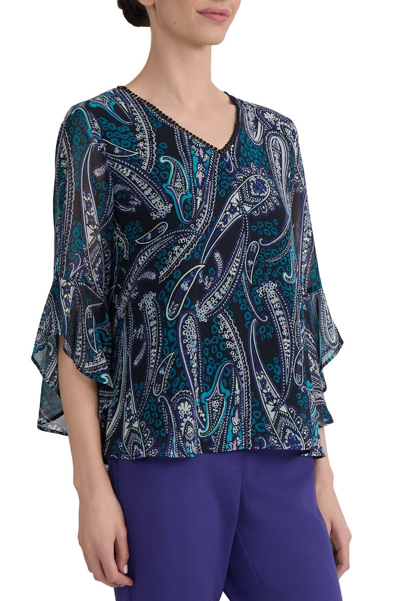 Print Ruffle Sleeve Top, Alternate, color, BLACK MULTI