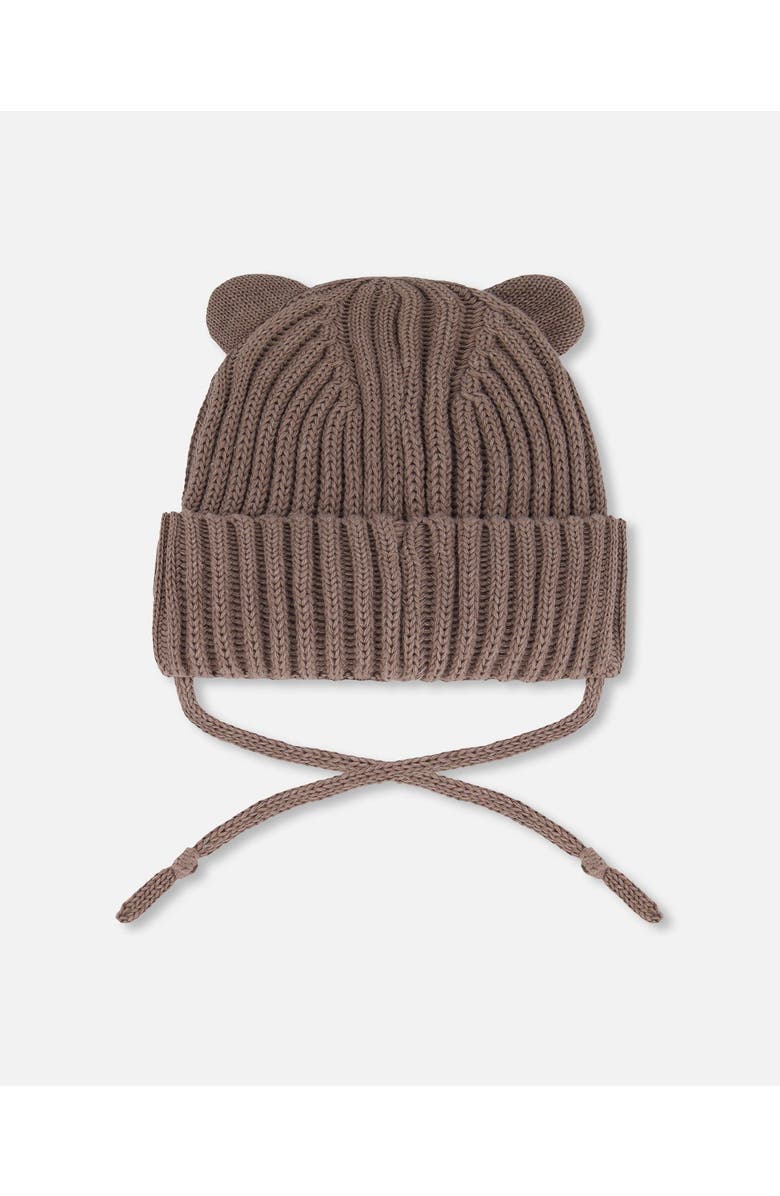 Deux par Deux Baby Boy's Baby Knit Hat With Strings Taupe, Alternate, color, 