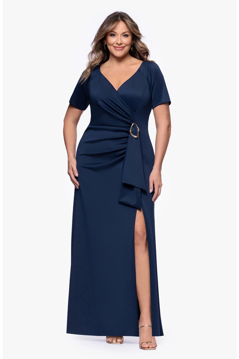 Ruched Drape Gown, Alternate, color, MIDNIGHT