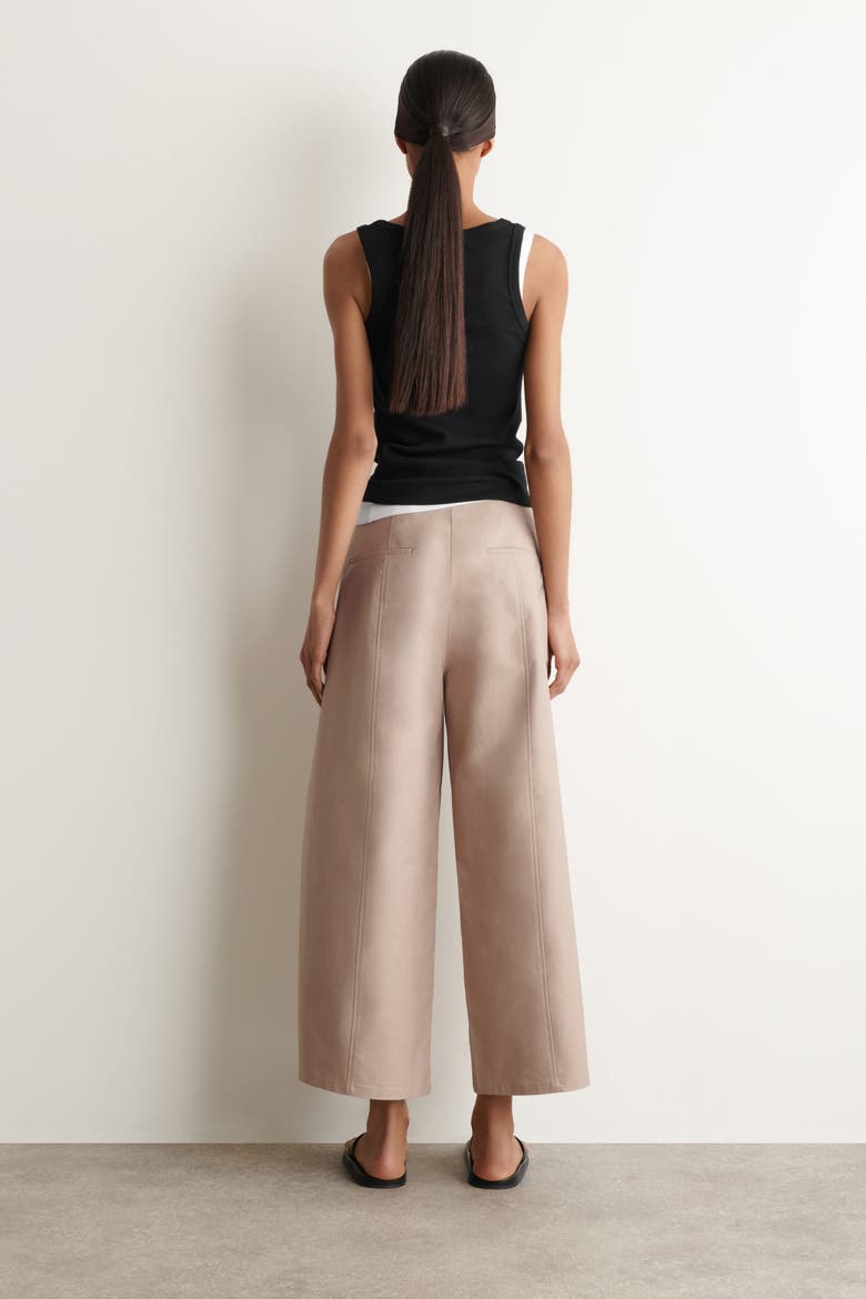 Cropped Barrel-Leg Cotton Pants, Alternate, color, BEIGE