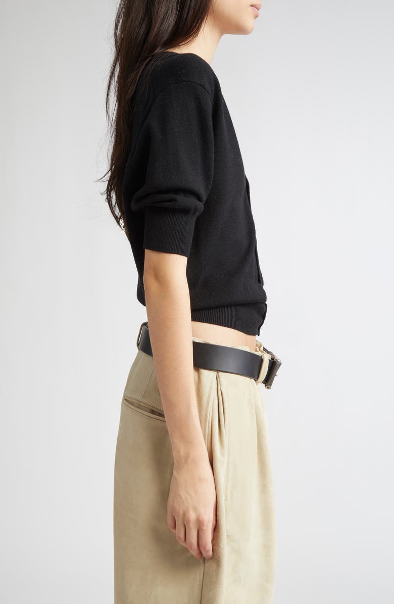 R13 Elbow Sleeve Split Hem Merino Wool Cardigan, Alternate, color, Black