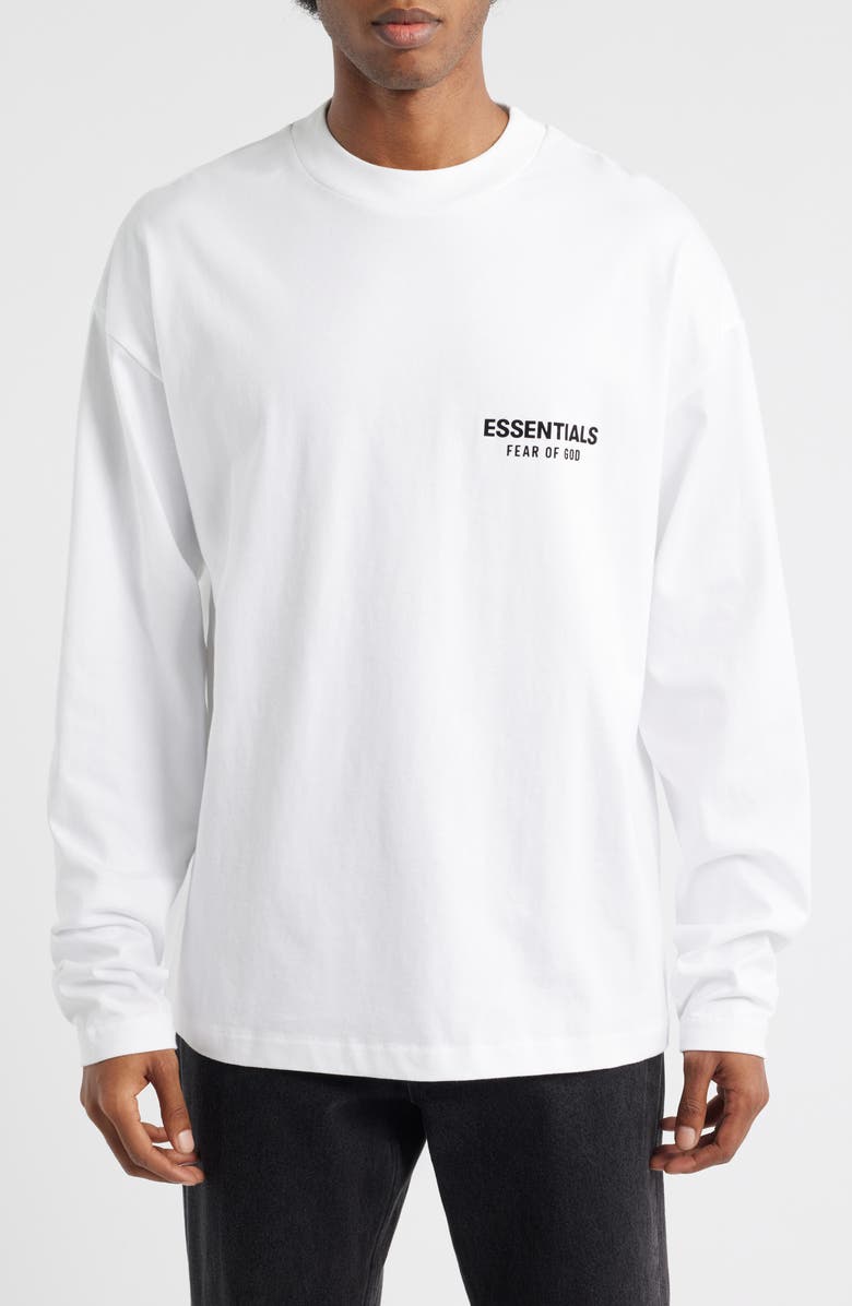 Fear of God Essentials Classic Fit Long Sleeve Graphic T-Shirt, Main, color, Bright White