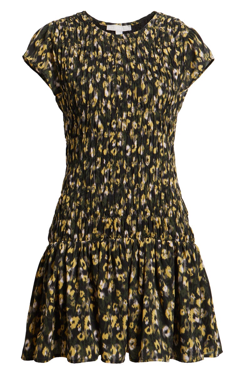 Chelsea28 Smocked Minidress, Alternate, color, Olive Animal Fleur