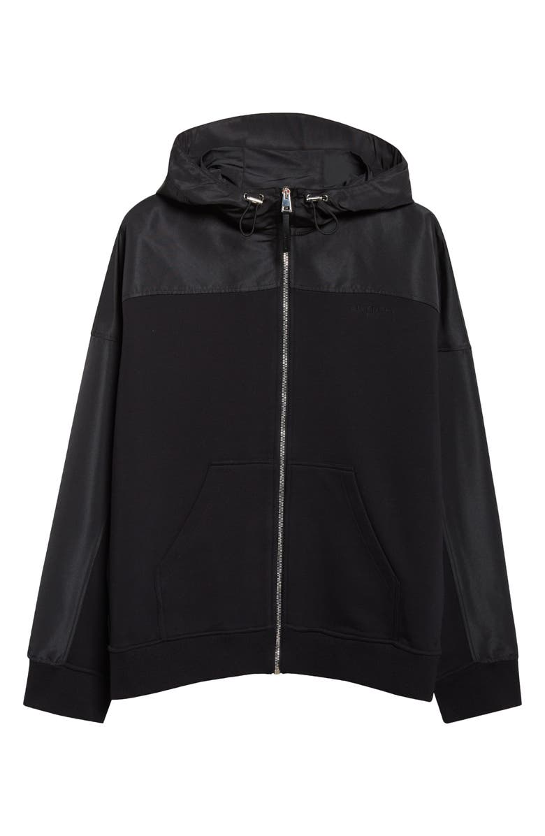 Givenchy Mixed Media Hooded Windbreaker, Main, color, Black