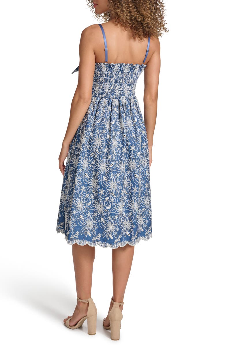 Kensie Embroidered Chambray Dress, Alternate, color, Chambray/ I