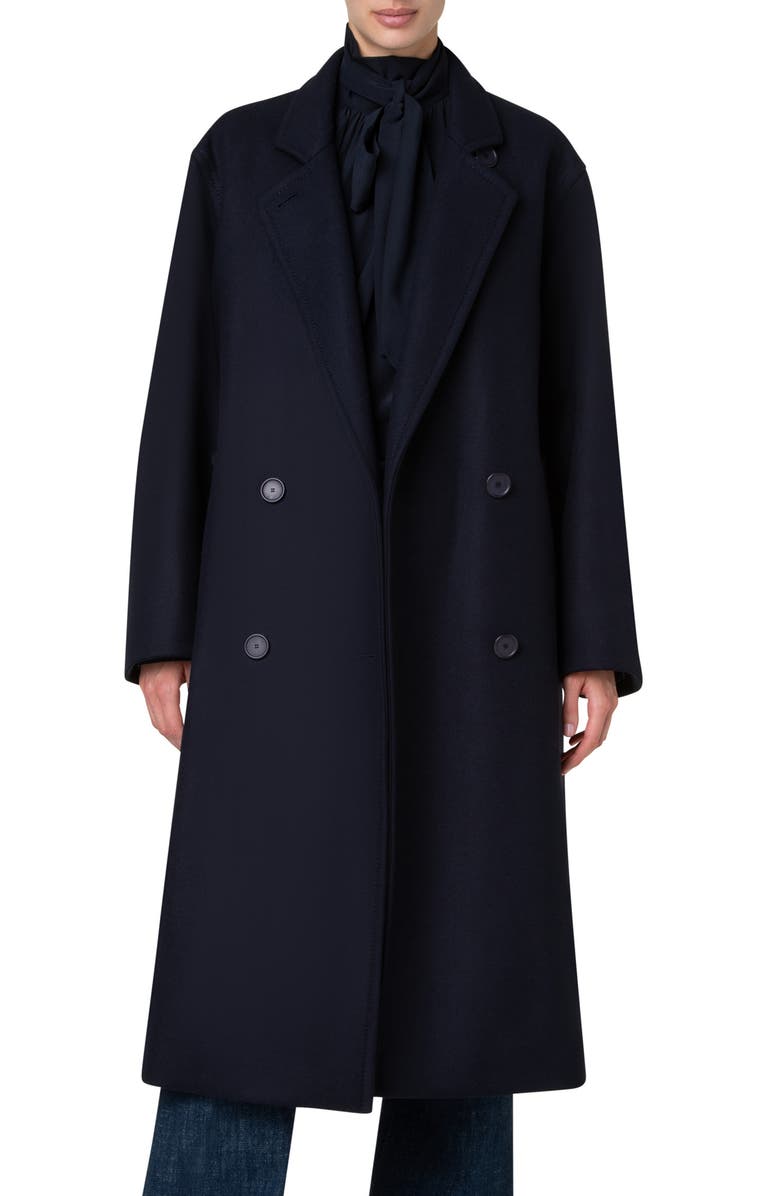 Akris punto Double Breasted Wool Blend Felt Long Coat, Main, color, 