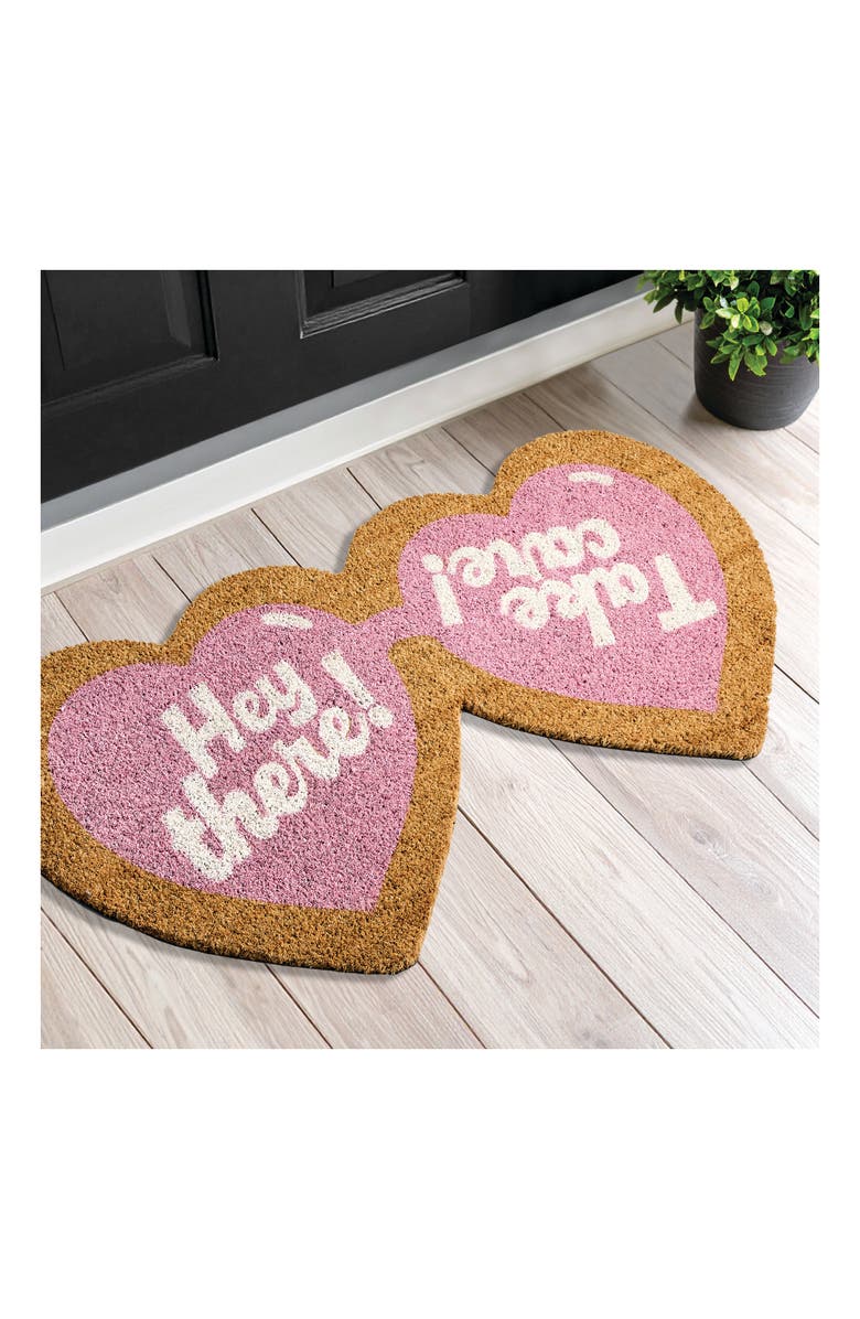 mDesign Heart-Shaped Sunglass Shaped Coir Doormat, Natural/Pink, Alternate, color, Natural