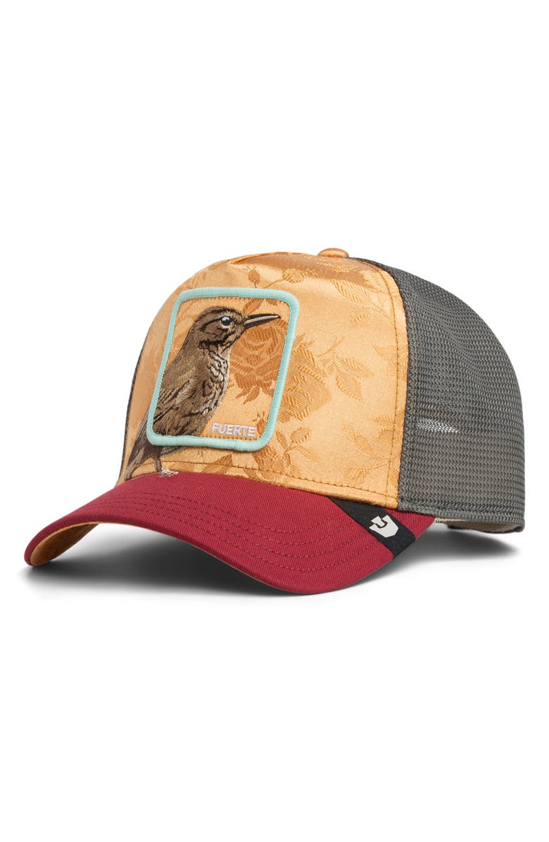 Goorin Bros. Costa Rica Thrush Patch Snapback Trucker Hat, Main, color, Amber