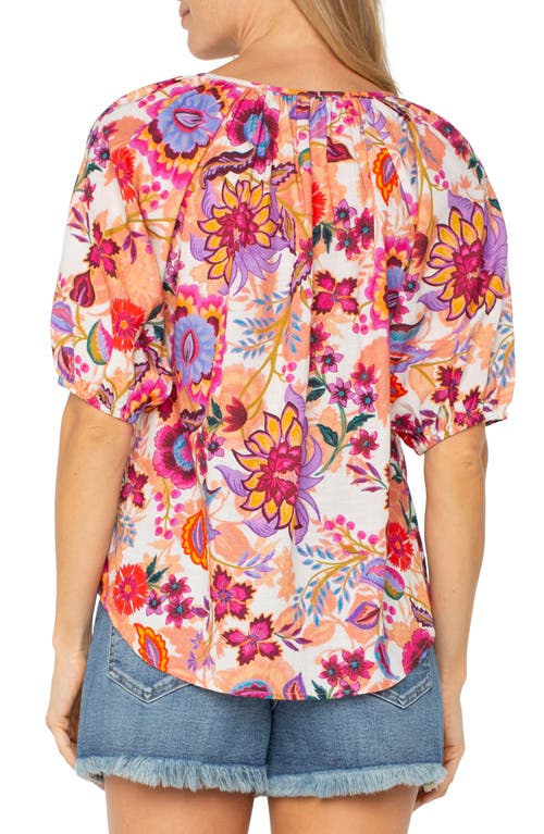 Liverpool Los Angeles Floral Puff Sleeve Button-up Top In Flower Of Paradise Multi