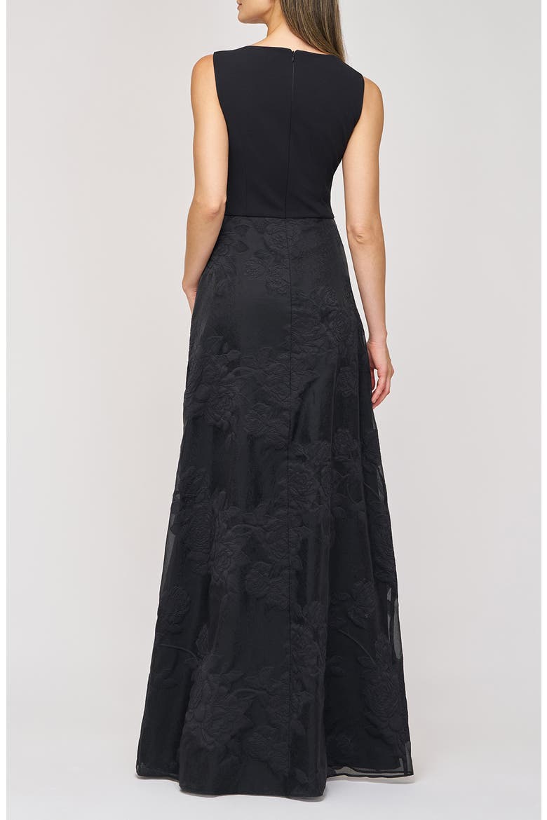 Valery Mixed Media Sleeveless Gown, Alternate, color, BLACK