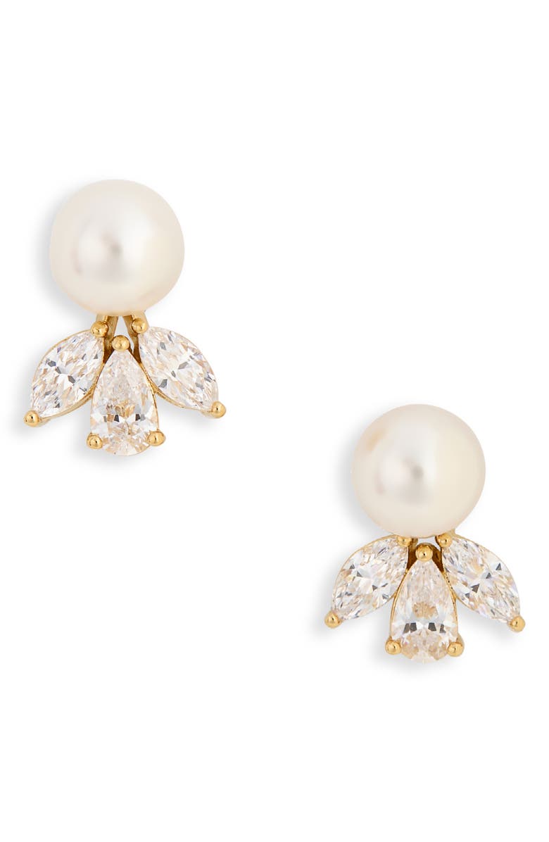 Nadri Chiara Faux Pearl & Cubic Zirconia Stud Earrings, Main, color, Gold