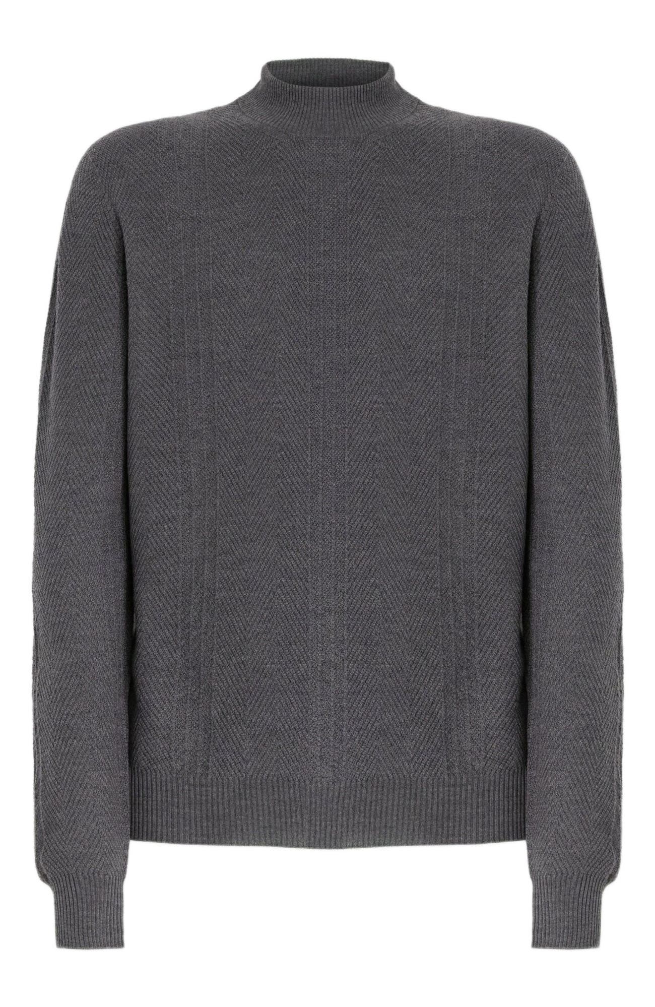 High-neck Sweater With Tone-on-tone Chevron Pattern - image 2