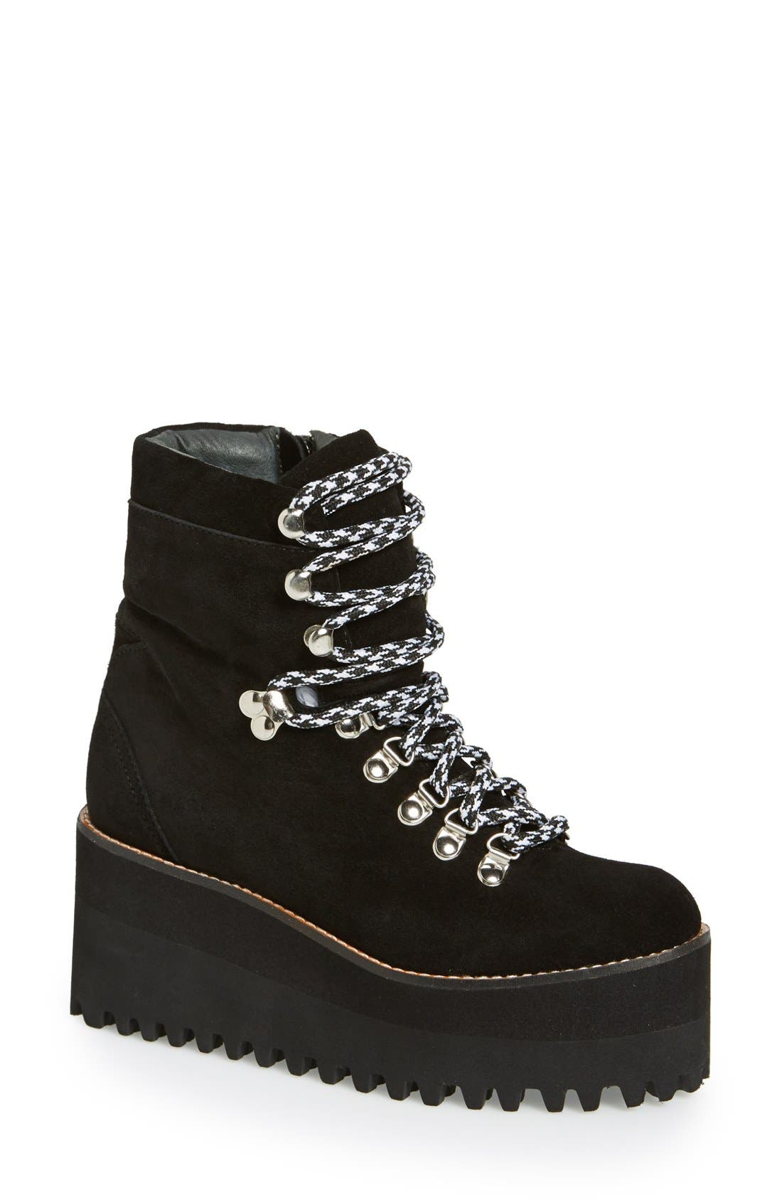 'Badland' Waterproof Platform Boot, Main, color, BLACK OILED SUEDE