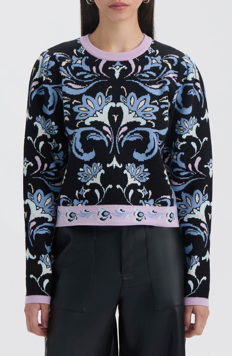 NVLT Crewneck Sweater, Main, color, Black Brocade Flower