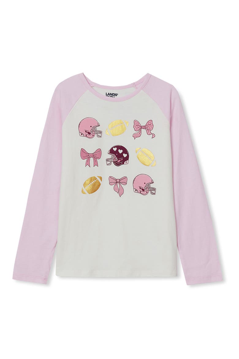Girls Long Sleeve Raglan Graphic T-Shirt, Main, color, Foil/Football Bows/Pink