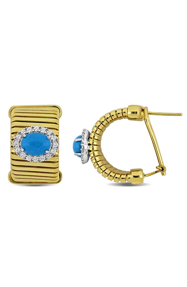 Julianna B. Turquoise & Cubic Zirconia Hoops Earrings, Main, color, Turquoise